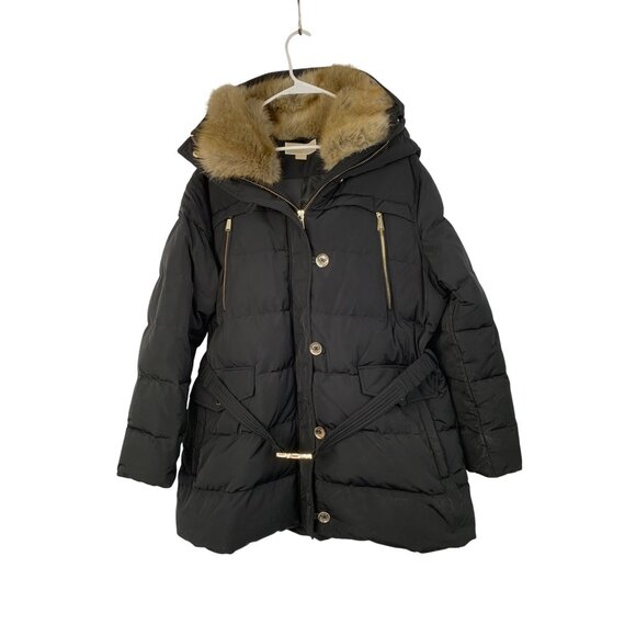 Michael Kors Womens Black Down Parka XXL Plus Fur Hood Zip Washable 8726 EUC - Picture 5 of 11